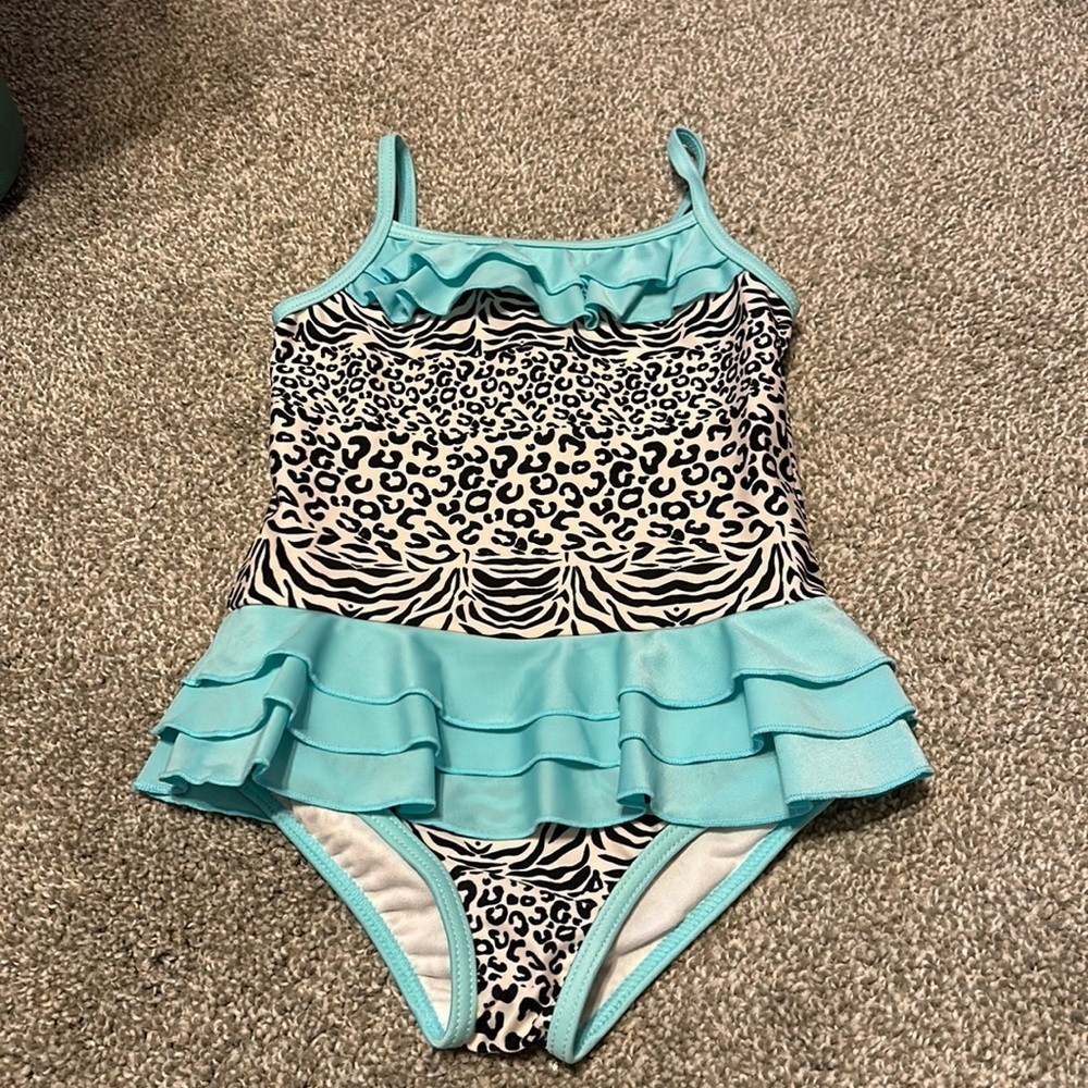 NWT Absorba Animal Print Ruffle Toddler Size 5 Swimsuit